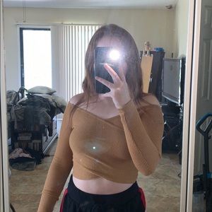 Golden yellow long sleeve v neck top